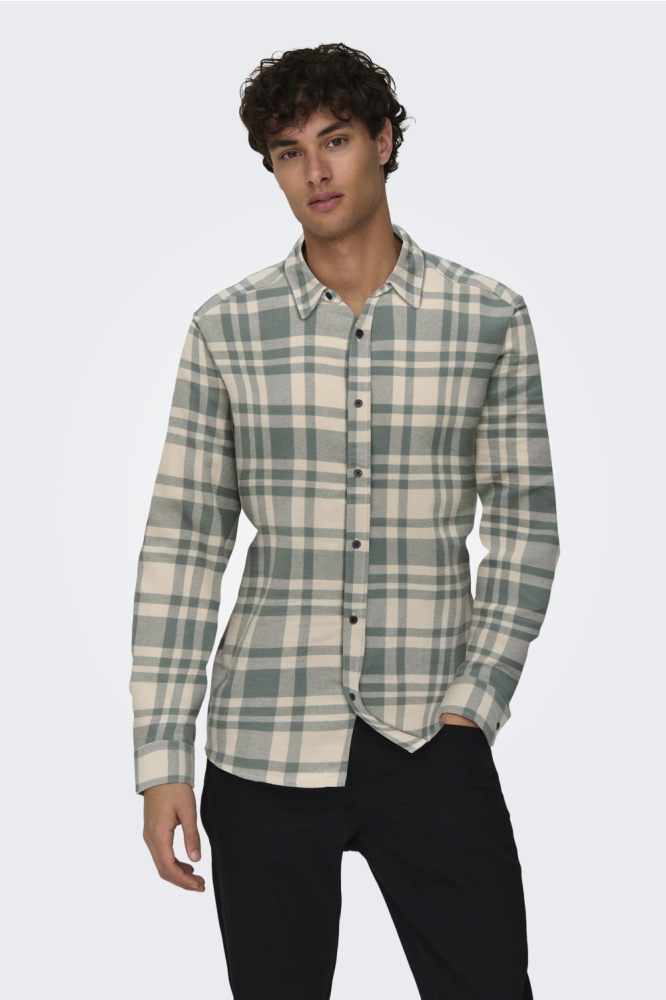 ONSGUDMUND LS CHECKED SHIRT NOOS 22007112 BALSAM GREEN/SILVER LINING